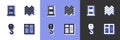 Set Window in room, Closed door, Crane hook and Parquet icon. Vector