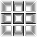 Set of window squares with perspective tending to the center, vector perspective concept tunnel transition to center