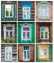 Set of windows of russian houses. Royalty Free Stock Photo