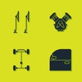 Set Windscreen wiper, Car door, Chassis car and engine icon. Vector Royalty Free Stock Photo