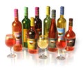 Set of wine and cognac bottles and goblets Royalty Free Stock Photo