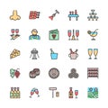 Set of Wine Color Line Icons. Alcohol, Cocktail, Corkscrew, Waiter and more.