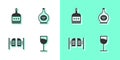 Set Wine glass, Alcohol drink Rum bottle, Saloon door and Bottle of cognac brandy icon. Vector Royalty Free Stock Photo