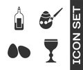 Set Wine glass, Bottle of wine, Easter eggs and Easter egg and paint brush icon. Vector Royalty Free Stock Photo