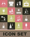 Set Wine glass, Decanter for wine, Bottle of, Sommelier, bottle with, tasting, degustation and Drought icon. Vector Royalty Free Stock Photo