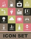 Set Wine glass, tasting, degustation, Book about grapes, Cardboard box of wine, Bunch, Bottle and Vineyard icon. Vector