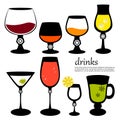 Set of wine glasses colored silhouette.