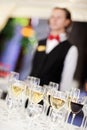 Set of wine glasses with waiter Royalty Free Stock Photo