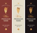 Set of wine labels with grape bunches and crowns Royalty Free Stock Photo