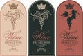 Set of wine labels with grape bunches and crowns Royalty Free Stock Photo