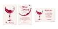 Set of Wine testing and Winery card in shape of wineglass, bottle stain Royalty Free Stock Photo