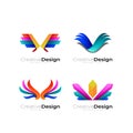 Set wing logo with design abstract icon, colorful Royalty Free Stock Photo