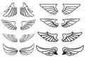 Set of wings icons. Design elements for logo, label, emblem, sign. Royalty Free Stock Photo