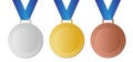 Set of winner medals with blue ribbon, vector image Royalty Free Stock Photo