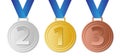 Set of winner medals with blue ribbon, vector image Royalty Free Stock Photo