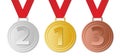 Set of winner medals with ribbon, vector image Royalty Free Stock Photo