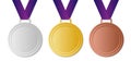 Set of winner medals with ribbon, vector image Royalty Free Stock Photo