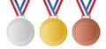 Set of winner medals with ribbon, vector image Royalty Free Stock Photo