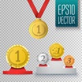 Set of winner trophy. Prize template. Medal and podium. Vector Royalty Free Stock Photo