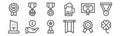 Set of 12 winning icons. outline thin line icons such as clover, banner, winner, diploma, medal, medal