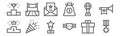 Set of 12 winning icons. outline thin line icons such as medal, medal, confetti, trophy, winner, race
