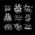 Set of winter black and white handwritten lettering inscription Royalty Free Stock Photo