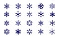 Set of winter blue snowflakes. Vector illustration snowflake icons. Snowflakes collection for design Christmas and New Year banner