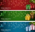 Set of winter christmas banners with gift boxes and ribbon Royalty Free Stock Photo
