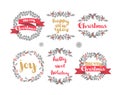Set of winter christmas wreaths, vector design elements Royalty Free Stock Photo