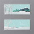 Set of winter collection,paper art deer in the forest with snowflakes on pastel blue background for greeting card Royalty Free Stock Photo