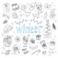 Winter elements drawn in a doodles style.