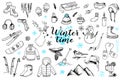 Set of hand drawn winter doodles