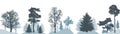 Set of winter forest, silhouette of different trees. Vector illustration