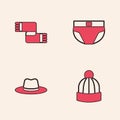 Set Winter hat, scarf, Men underpants and Man icon. Vector Royalty Free Stock Photo