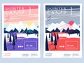 Set of winter hiking camp poster or flyer. Royalty Free Stock Photo