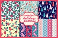 Set of winter holiday seamless patterns Merry Christmas and Happy New Year. background Royalty Free Stock Photo