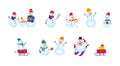 Set of winter holidays snowman. Cheerful merry christmas snowmens. the snowman family Royalty Free Stock Photo