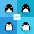 Set of winter icons with different penguins. Flat design.
