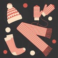A set of winter knitted accessories. Vector illustration