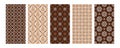 Set of winter knitted seamless patterns in beige, brown colors