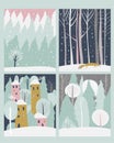 Set of winter lanscape in flat style