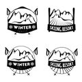 Set of winter logos with skiing equipment