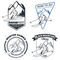 Set of winter mountain ski emblems, badges and icons. Royalty Free Stock Photo