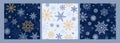 Set of winter seamless pattern with various different snowflakes in blue, yellow, white colors. Hand drawn elements. Flat vector Royalty Free Stock Photo
