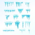 Set of winter snow icicles, snowballs. Christmas snowflakes, decorations, snowdrift. Royalty Free Stock Photo