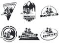 Set of winter snowmobile emblems, badges and icons.