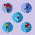 Set of winter sport icons. Snowboarding, skiing, skating, biathlon, hockey