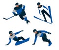 Set of winter sports figures. Dark blue sports uniform