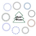 Set of winter stickers, frames, labels with winter decor, snowflakes and Christmas trees, balls.