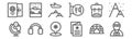 Set of 12 winter travelling icons. outline thin line icons such as tourist, brochure, earmuffs, backpack, mountain, photo